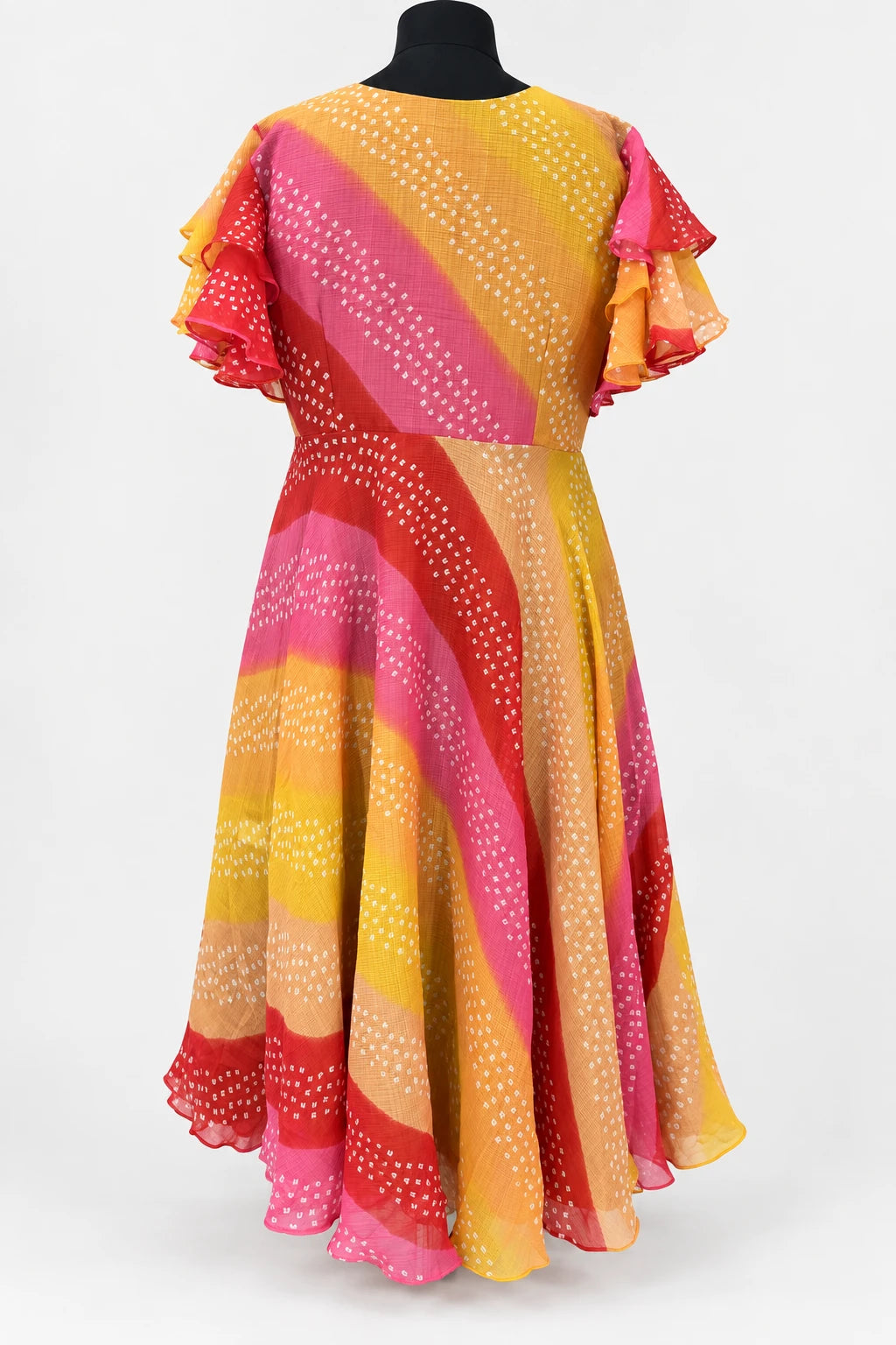 Aanya — Sunset Ruffle Dress, retouched garment back view on a clean background