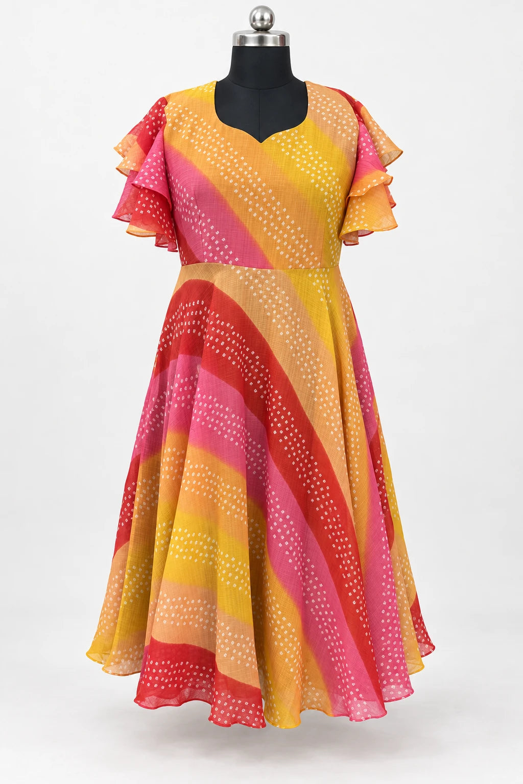 Aanya — Sunset Ruffle Dress, retouched garment front view on a clean background