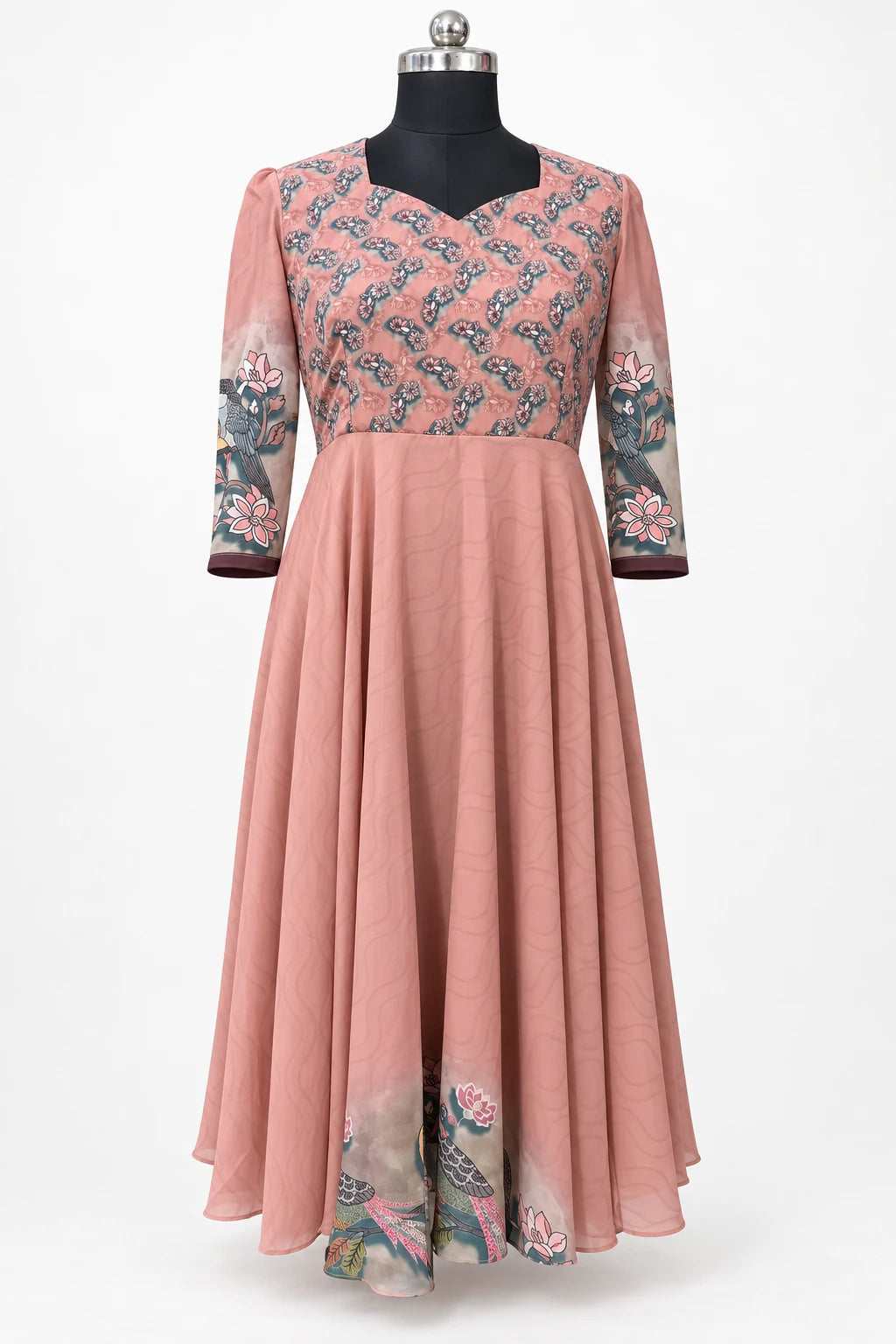 Anika — Blush Botanical Dress, retouched garment front view on a clean background