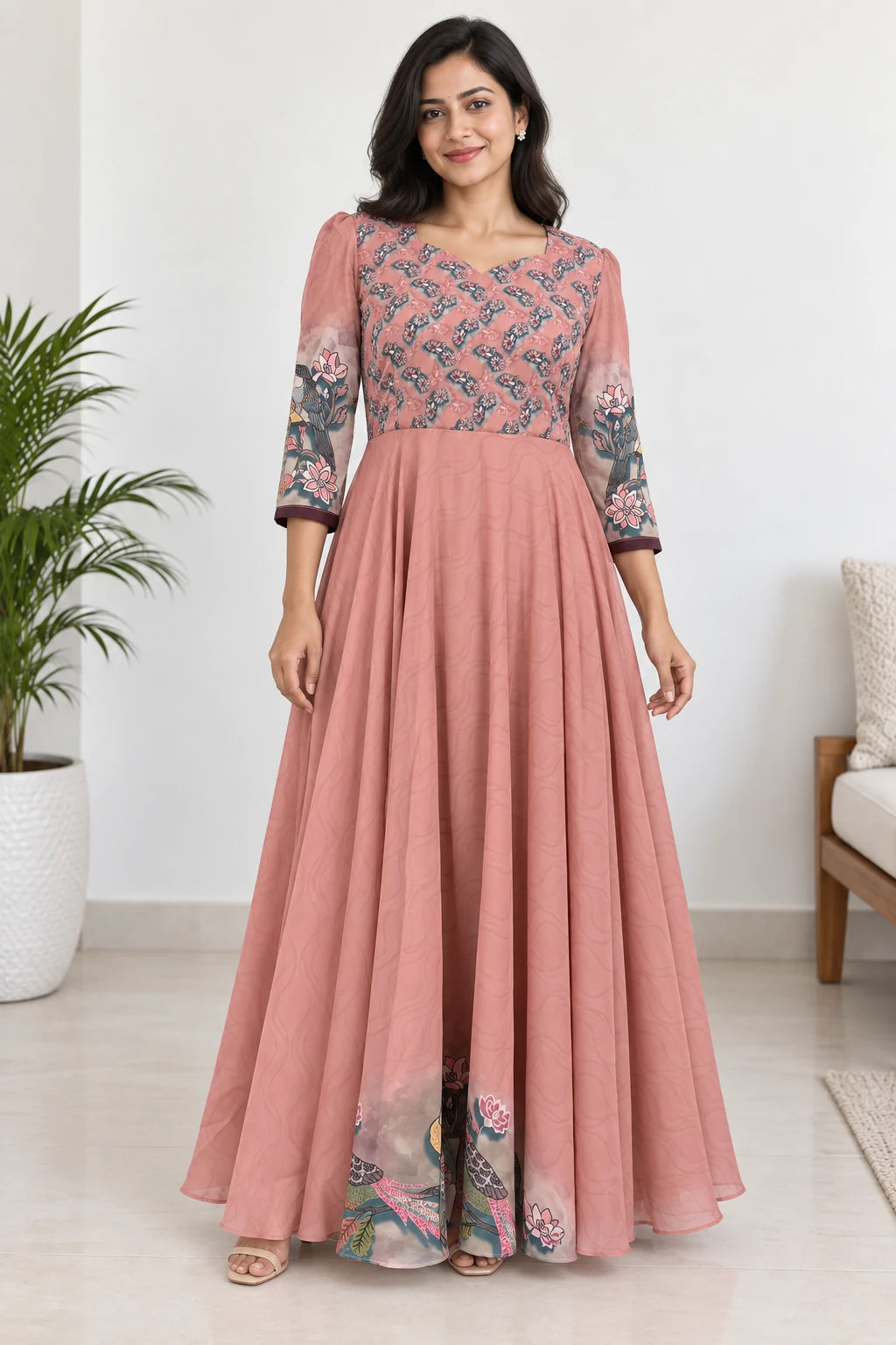 Anika — Blush Botanical Dress, model-worn styled look