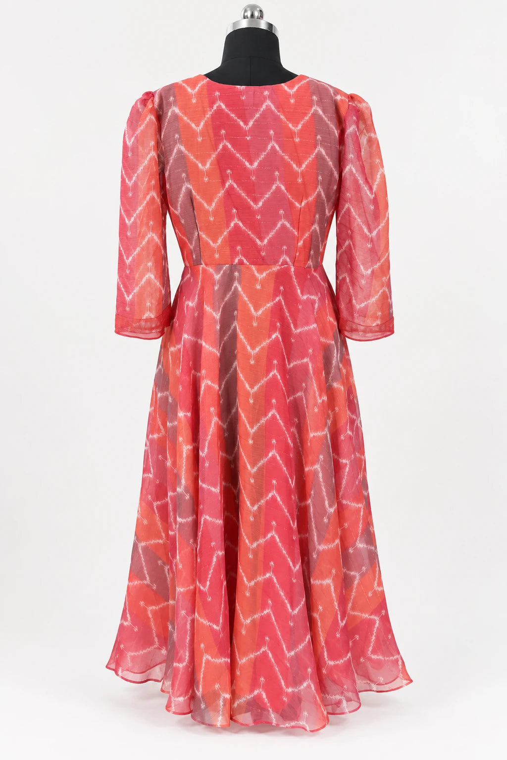 Mahi — Coral Chevron Square Neck Dress, retouched garment back view on a clean background