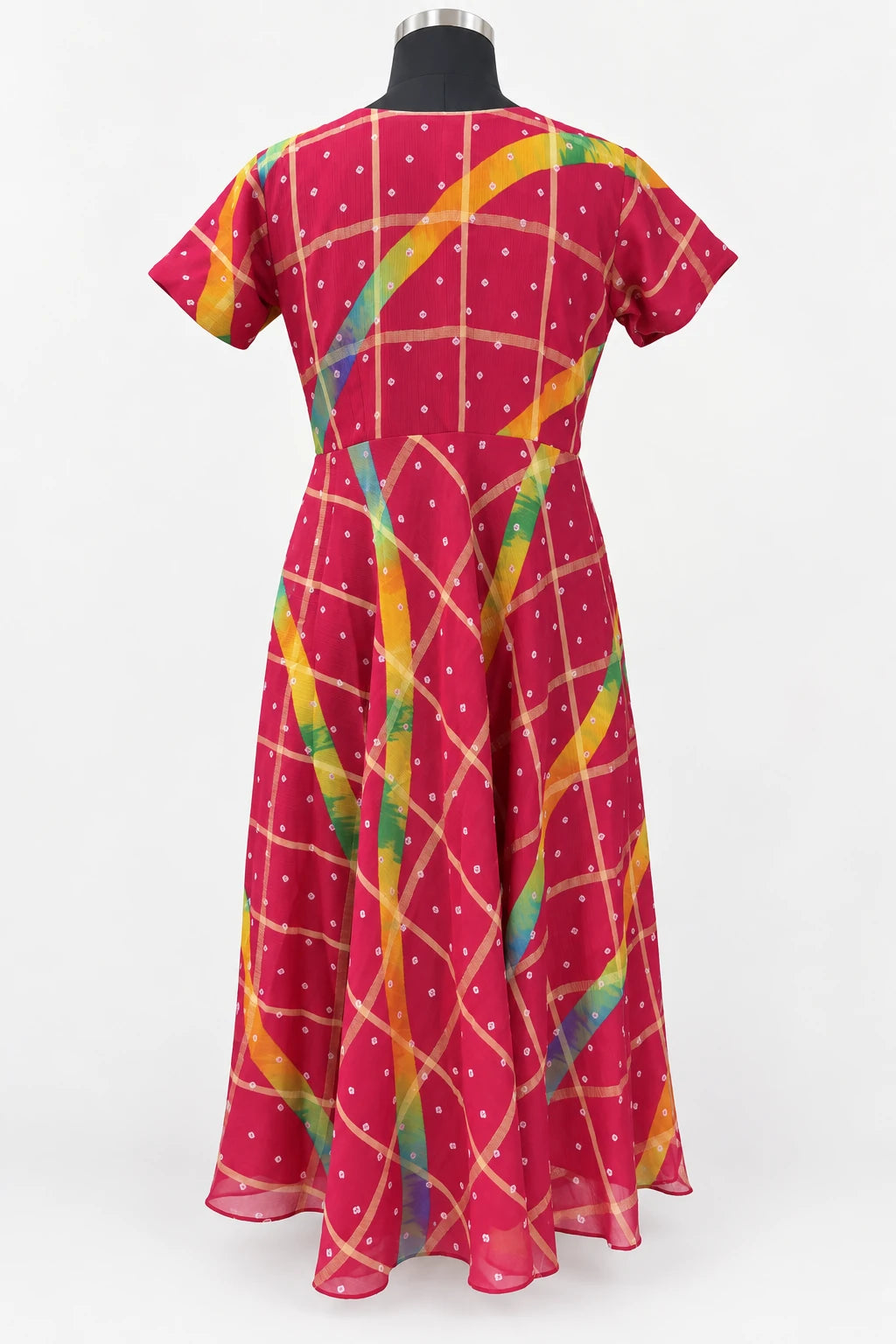 Navya — Fuchsia Ribbon Dress, retouched garment back view on a clean background