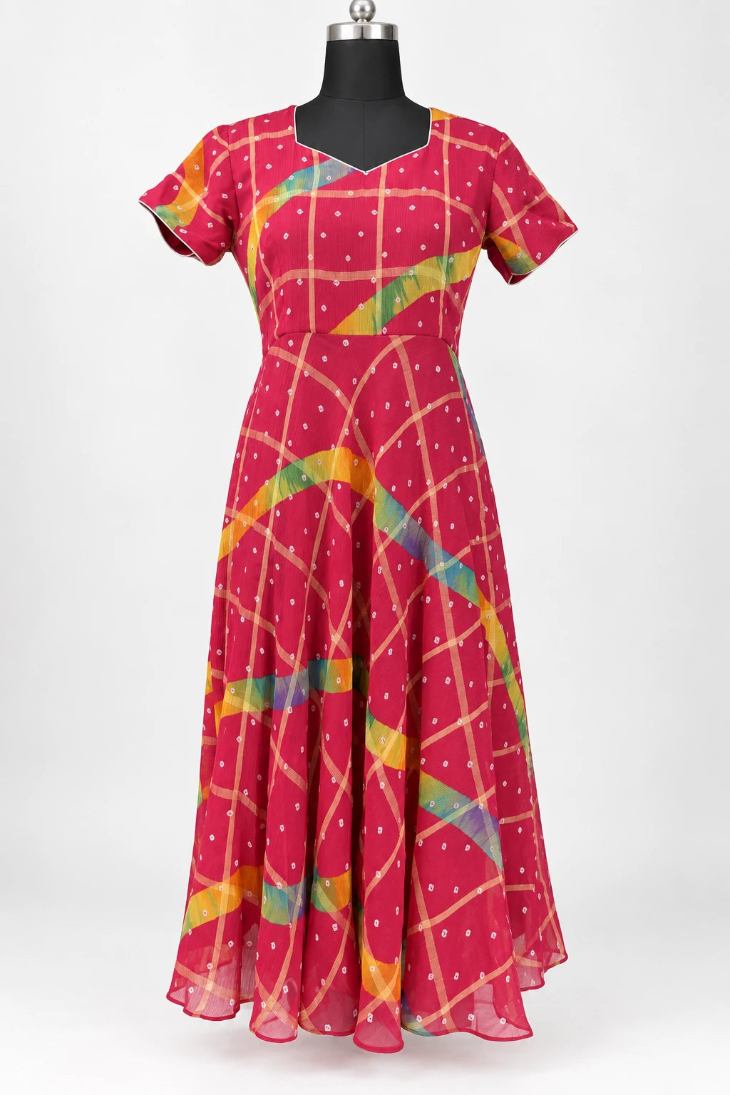 Navya — Fuchsia Ribbon Dress, retouched garment front view on a clean background