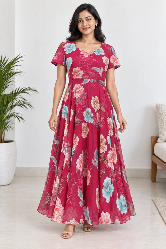 Nitya — Raspberry Garden Dress, model-worn styled look