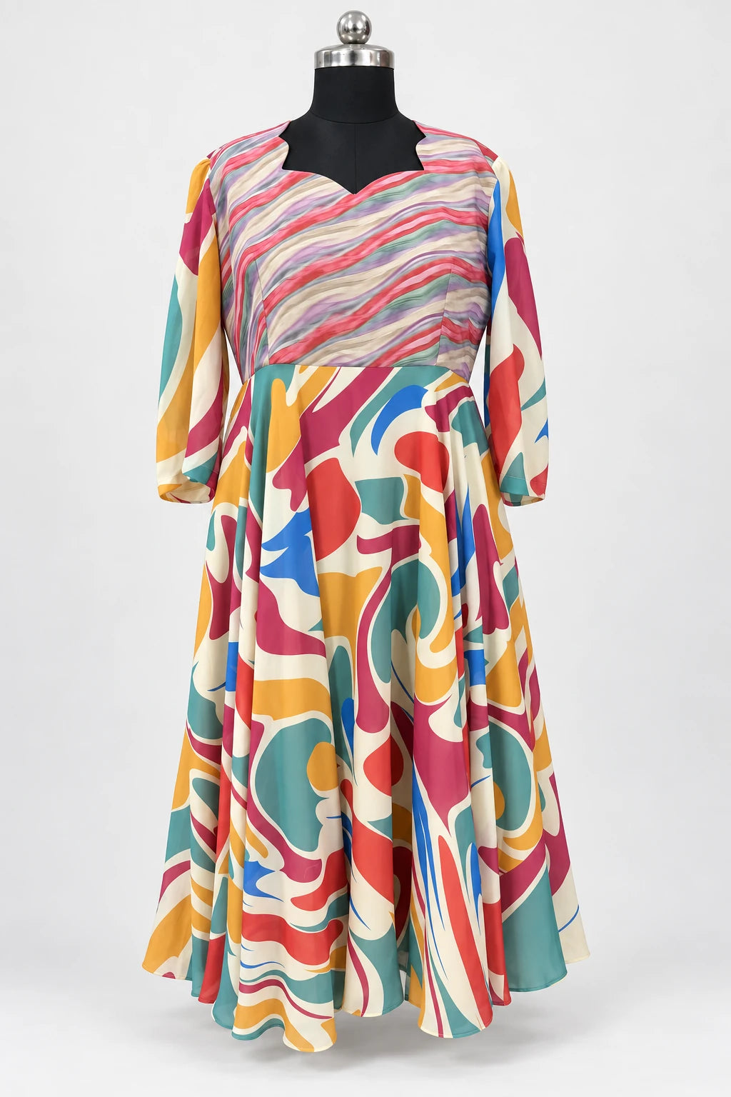Reva — Multicolour Wave Dress, retouched garment front view on a clean background