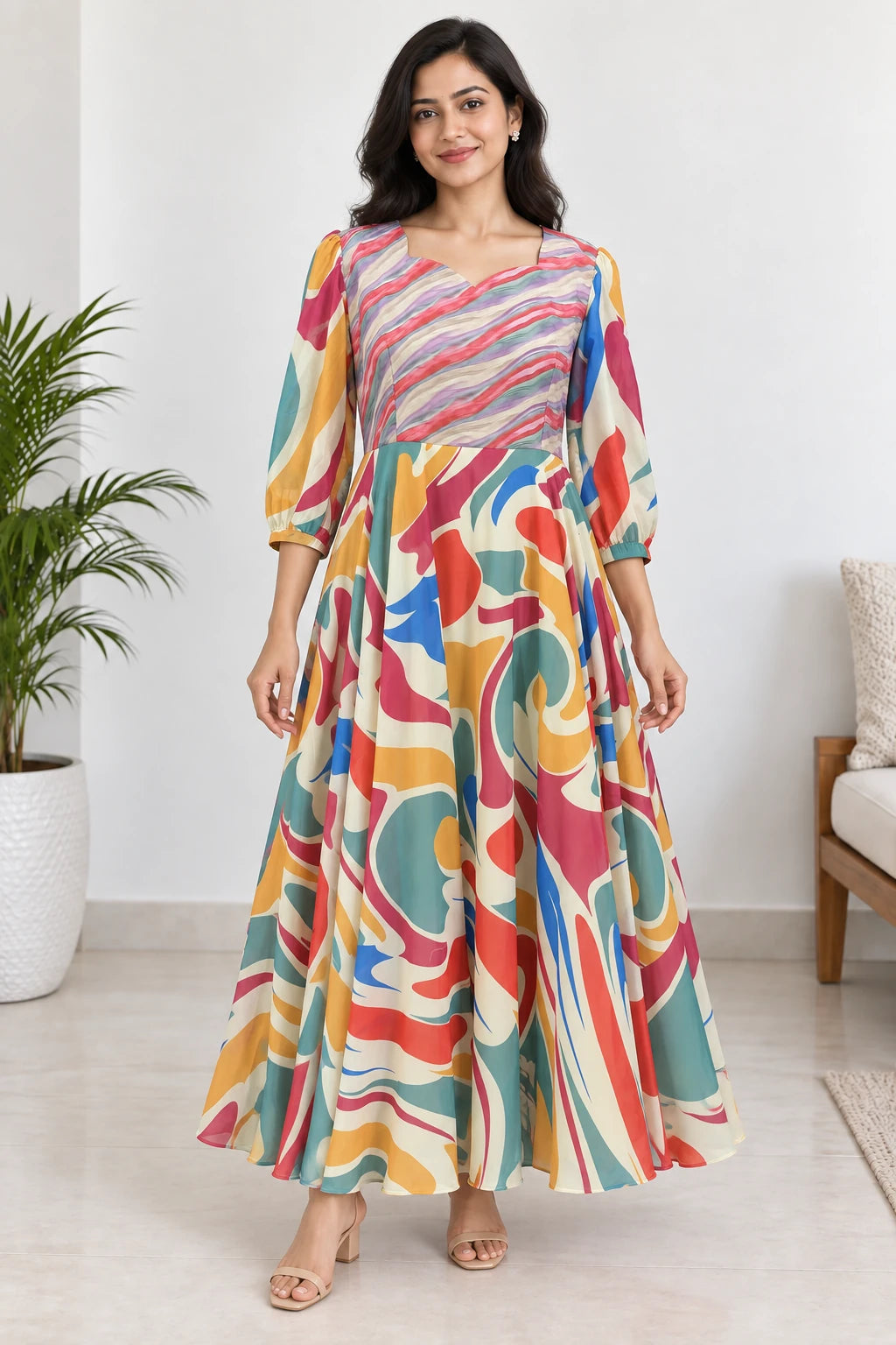 Reva — Multicolour Wave Dress, model-worn styled look