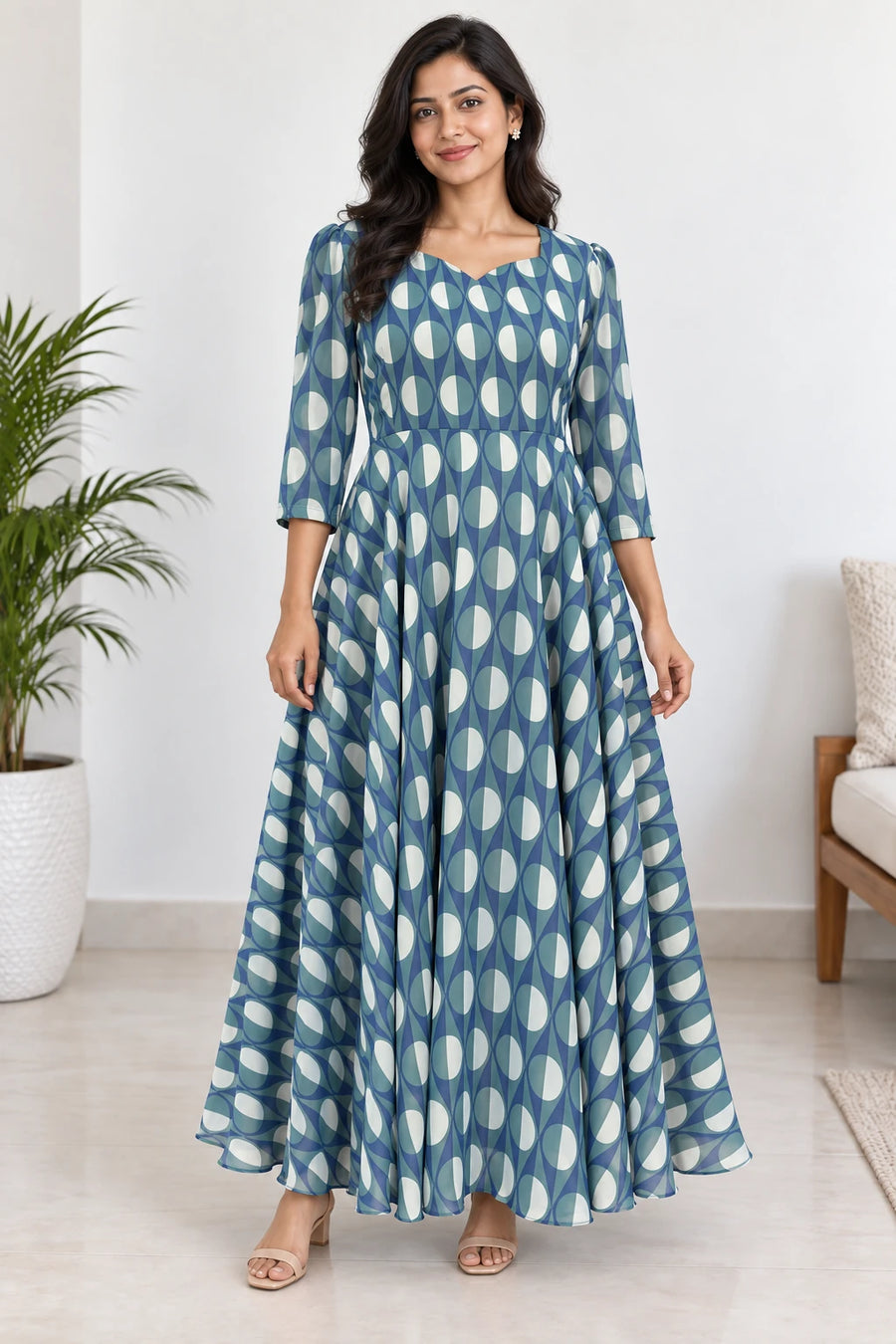 Tisha — Blue & Ivory Leaf Dress