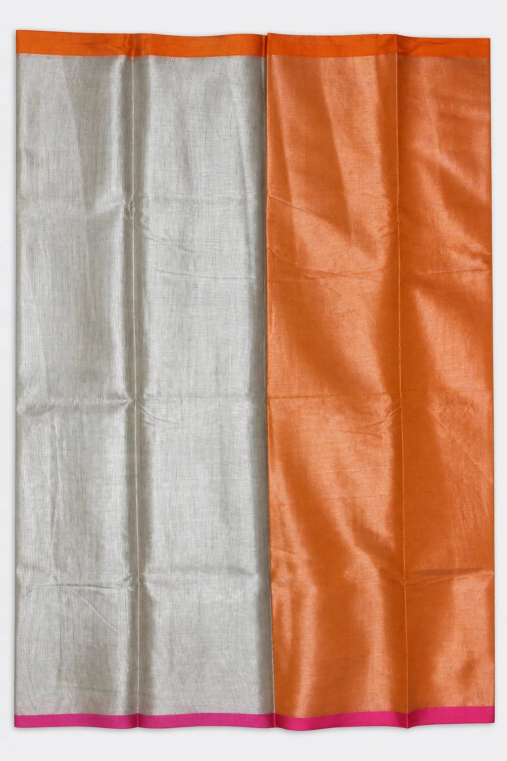 Anagha — Silver Orange Pink Border Saree, retouched orange contrast detail on a clean background