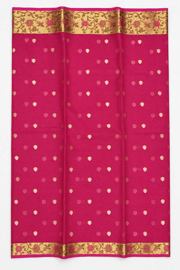 Hamsika — Rani Pink Floral Border Saree, retouched body & border on a clean background