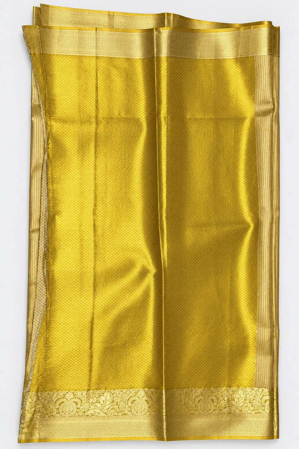 Hema — Champagne Gold Border Saree, retouched coordinating fabric on a clean background