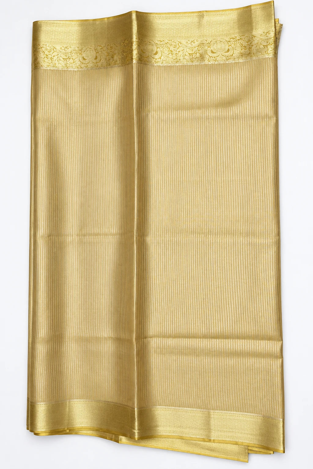 Hema — Champagne Gold Border Saree, retouched body & border on a clean background