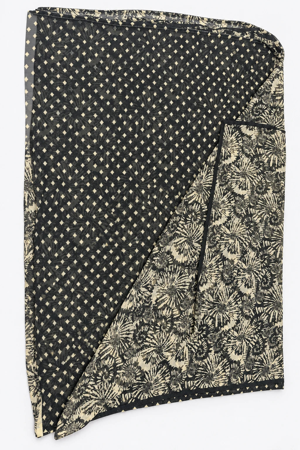 Medha — Black Ivory Botanical Saree, retouched diamond contrast detail on a clean background