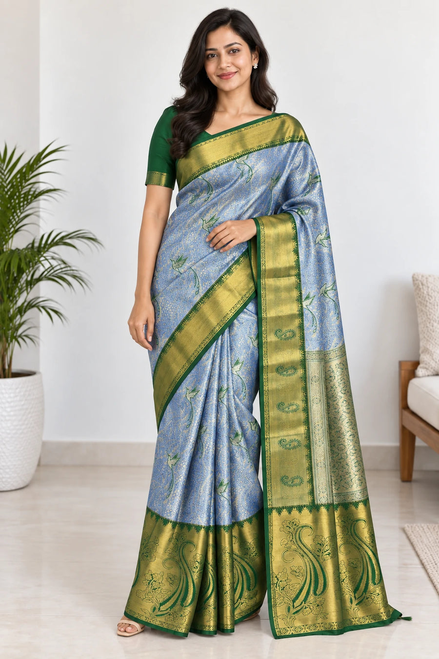Ranjani — Blue Green Peacock Border Saree
