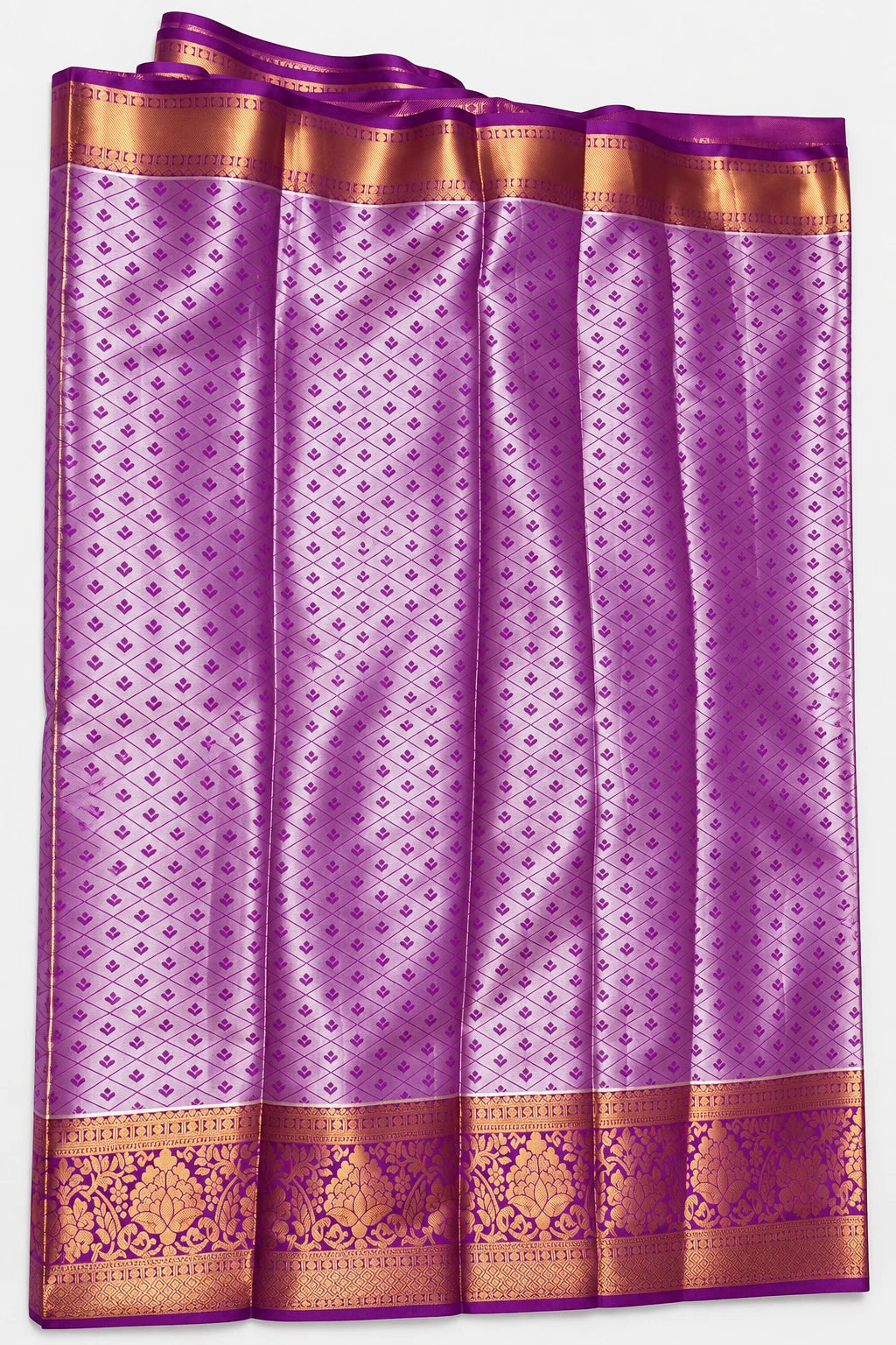 Vaishnavi — Mint Purple Floral Saree, retouched coordinating fabric on a clean background