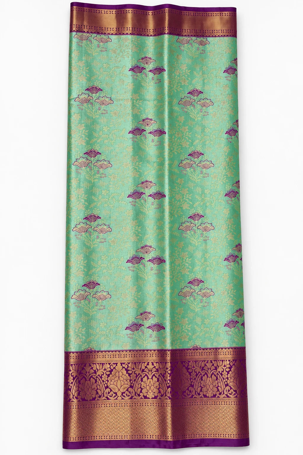 Vaishnavi — Mint Purple Floral Saree, retouched body & border on a clean background