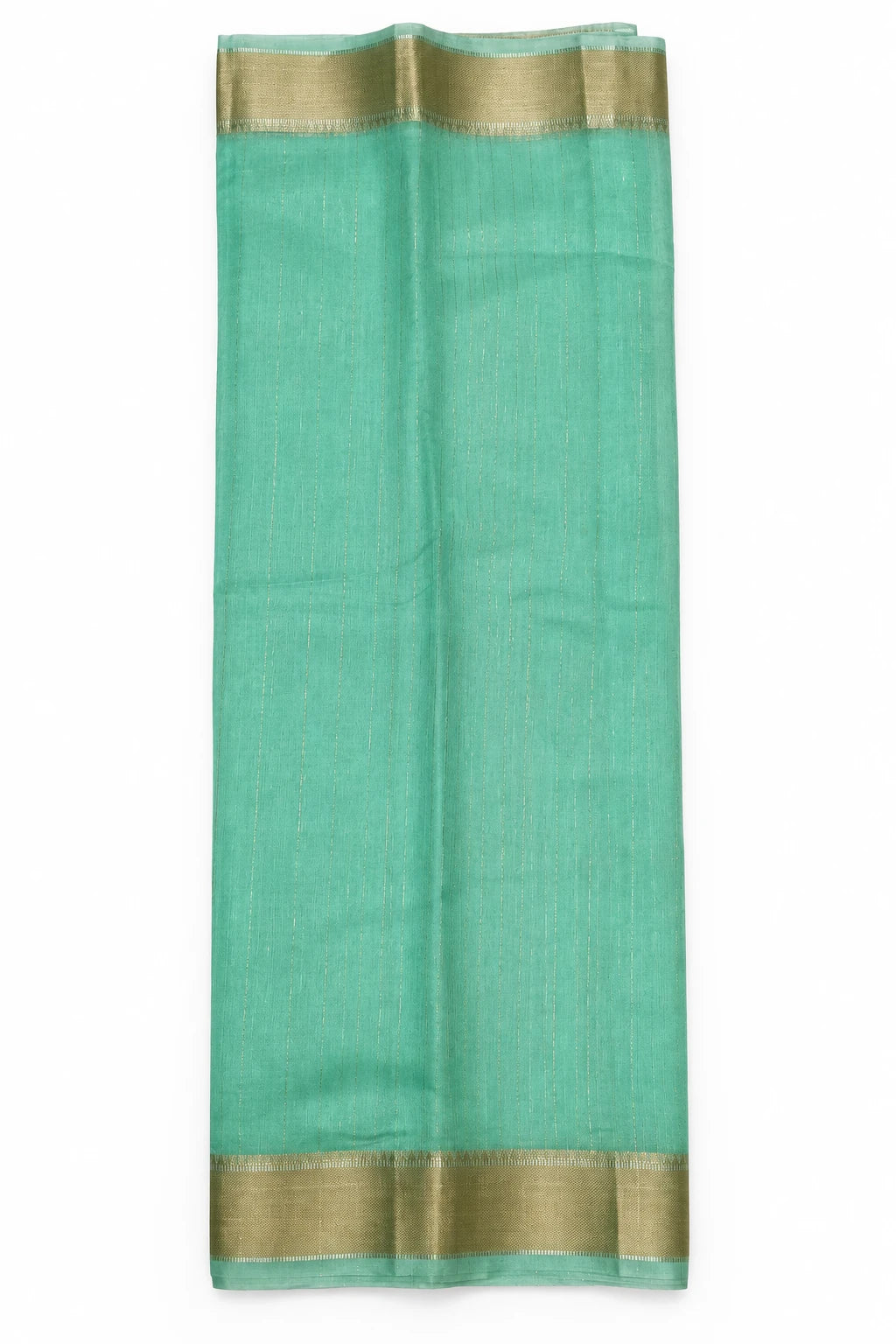 Amrita — Mint Gold Border Saree, retouched body & border on a clean background