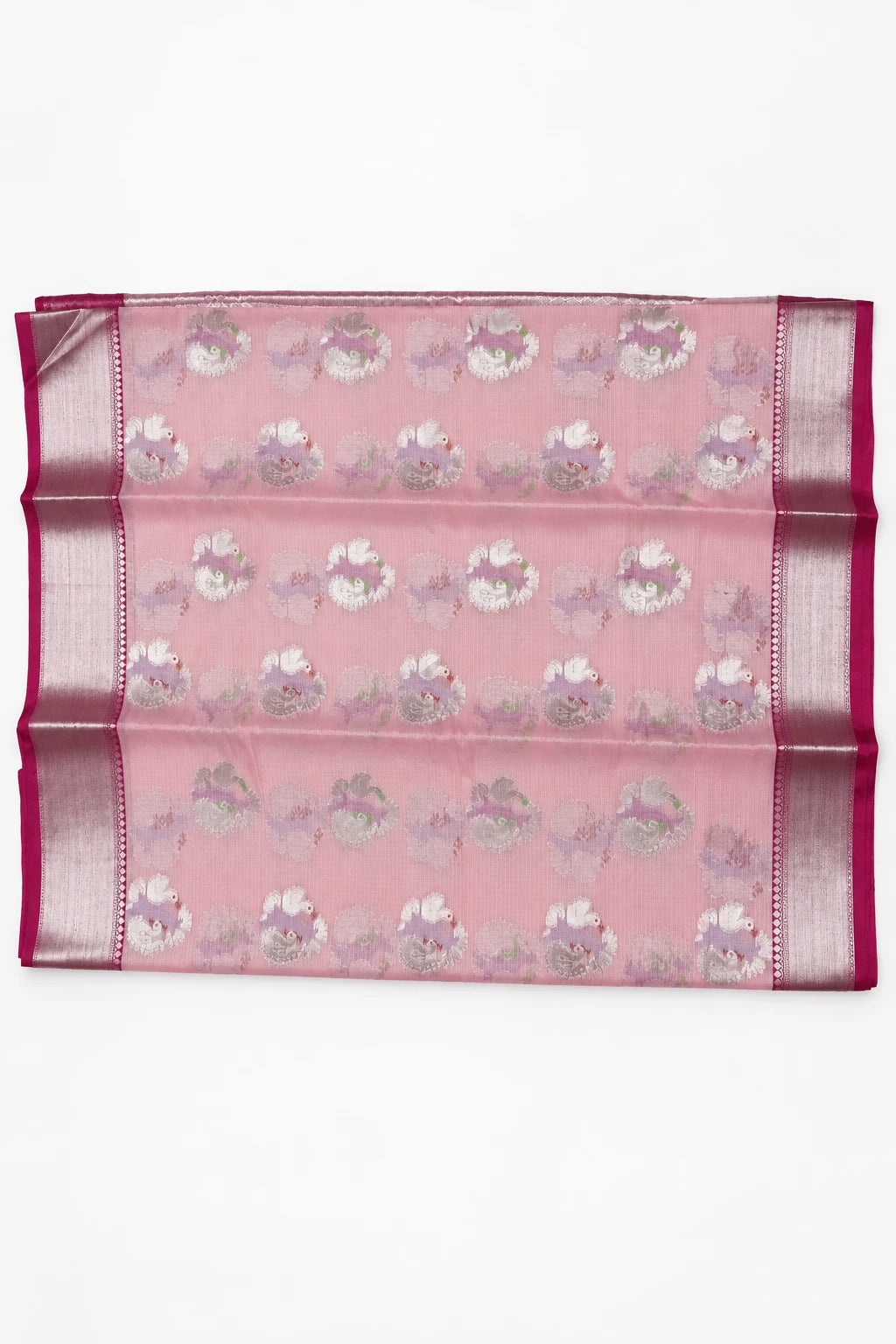 Krisha — Blush Magenta Motif Saree, retouched motif body & border on a clean background