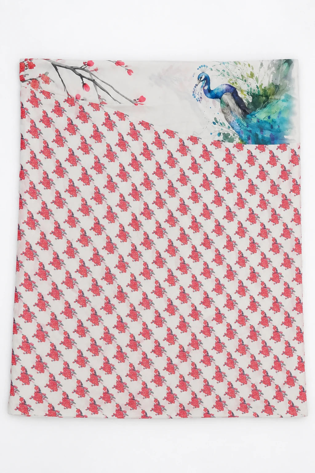 Manasvi — Ivory Peacock Blossom Saree, retouched small floral contrast on a clean background