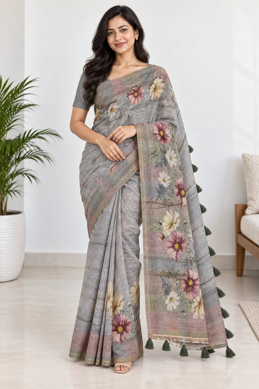 Ruhani — Grey Mauve Wildflower Saree