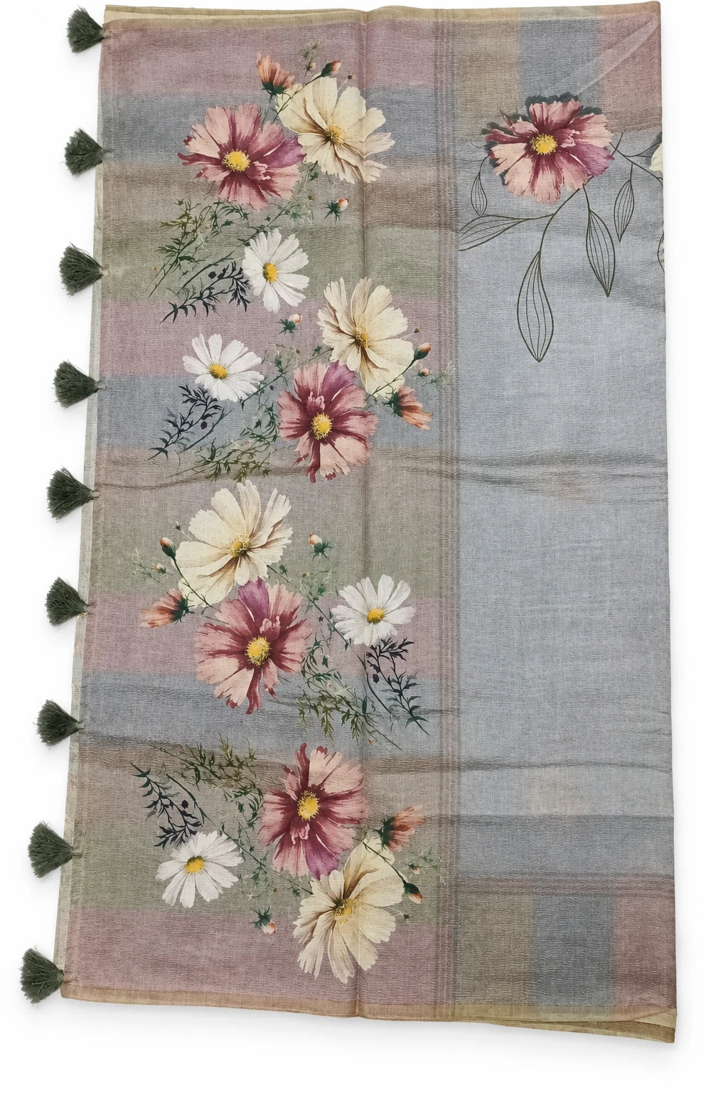 Ruhani — Grey Mauve Wildflower Saree, retouched wildflower pallu on a clean background
