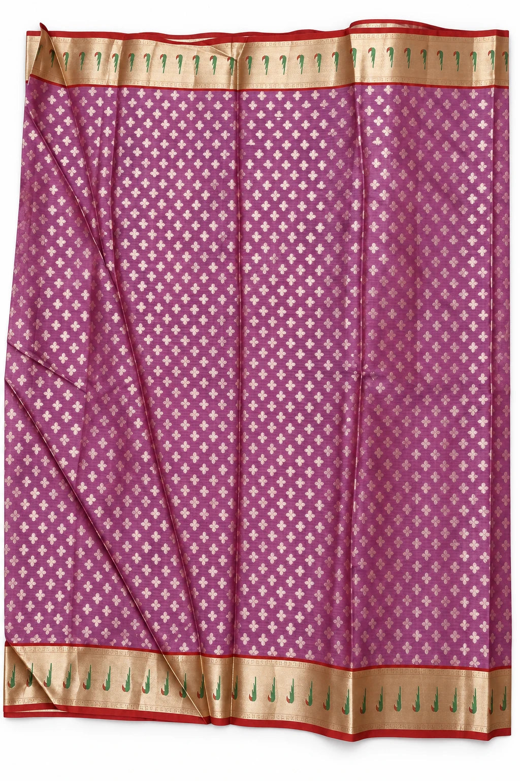 Tanvika — Violet Gold Floral Saree, retouched coordinating fabric on a clean background