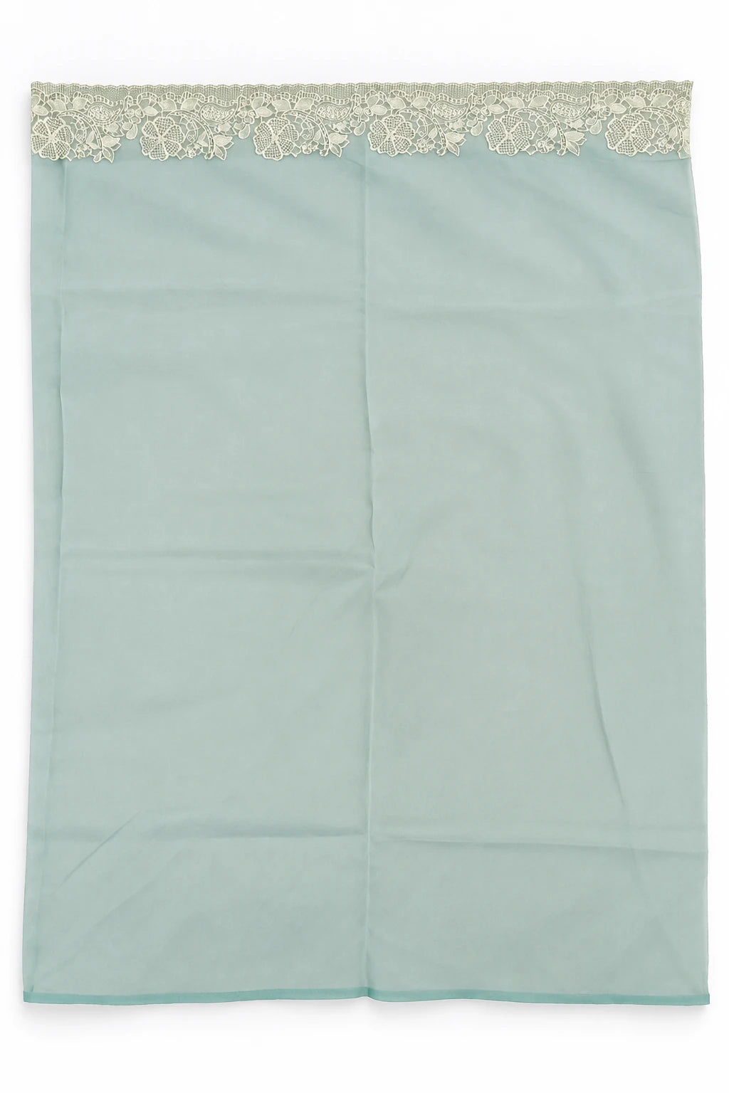 Sahana — Mist Mint Ivory Lace Saree, retouched coordinating fabric on a clean background