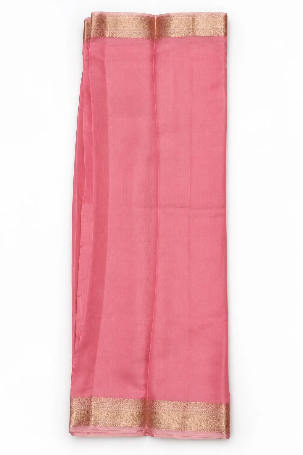 Vritika — Rose Pink Gold Border Saree, retouched coordinating fabric on a clean background