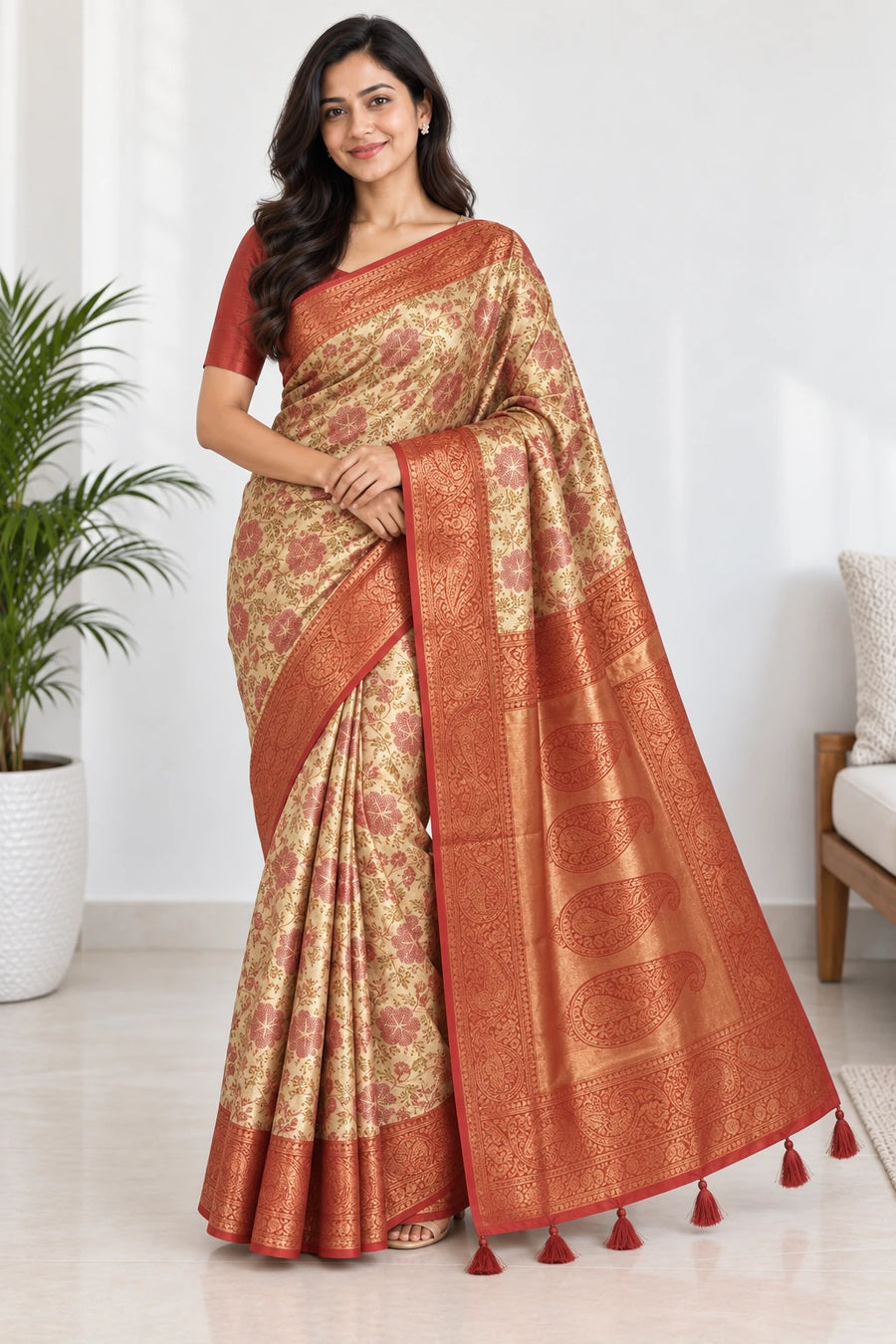 Aadhira — Gold Rust Rose Saree