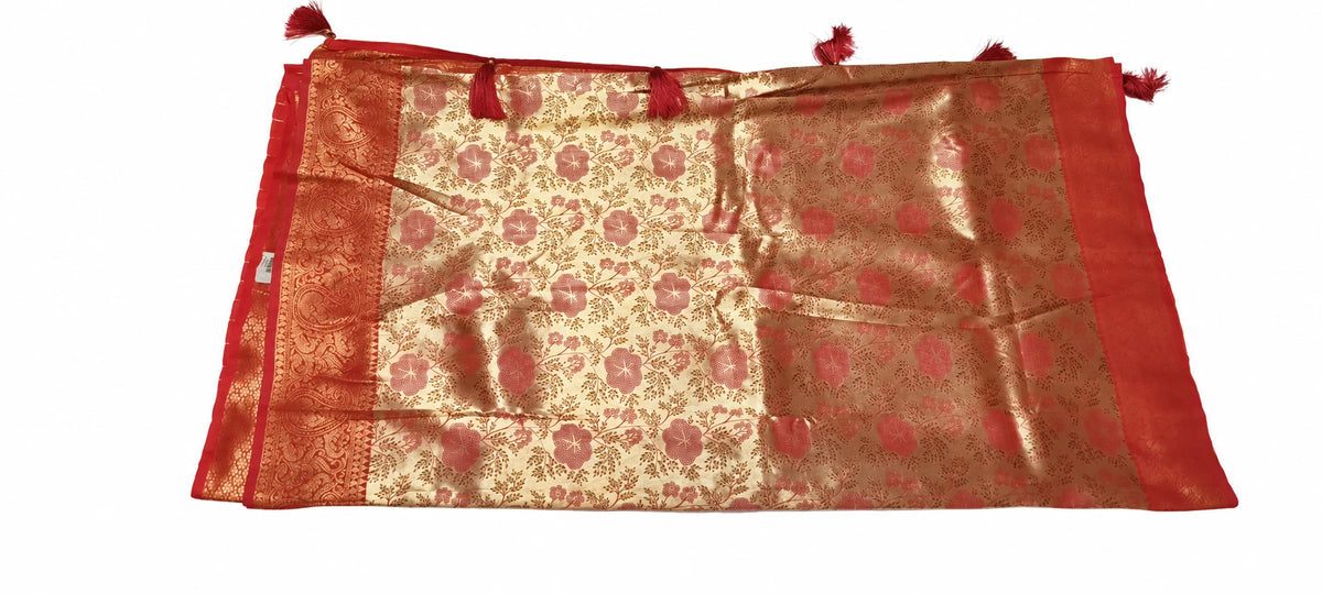 Aadhira — Gold Rust Rose Saree, retouched garment view on a clean background