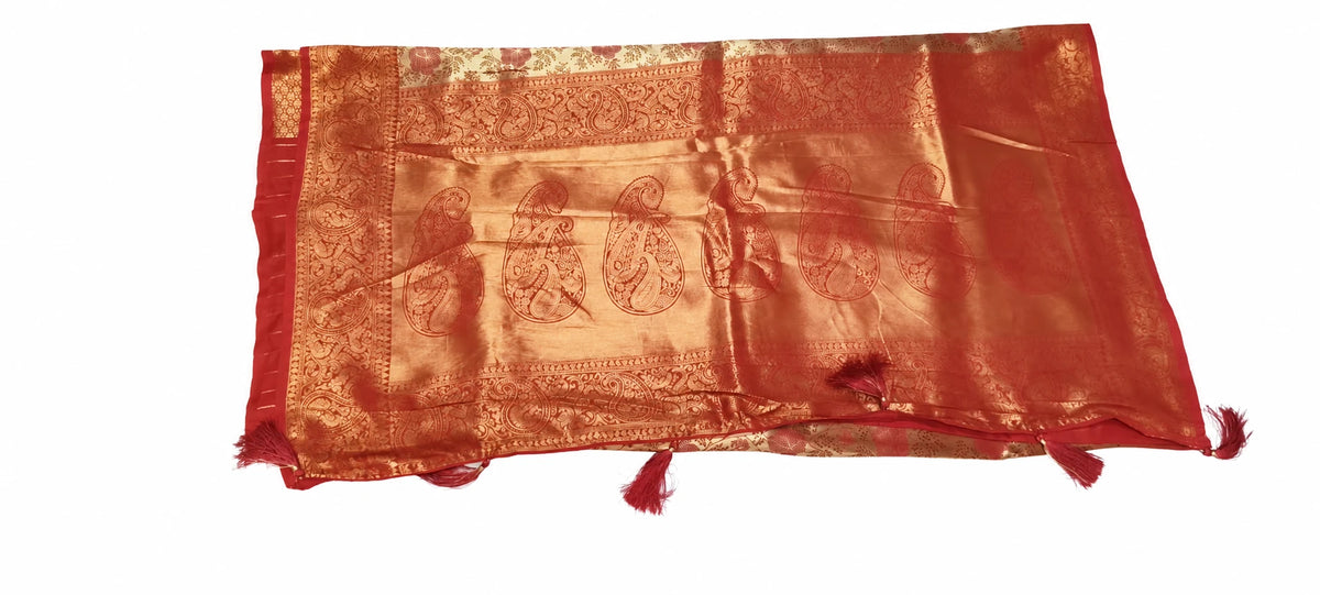 Aadhira — Gold Rust Rose Saree, retouched garment detail 1 on a clean background