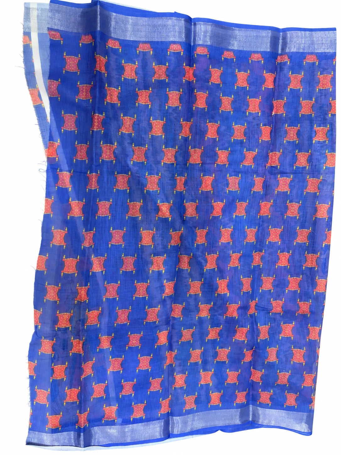 Amulya — Blue Multicolour Chevron Saree, retouched garment detail 2 on a clean background