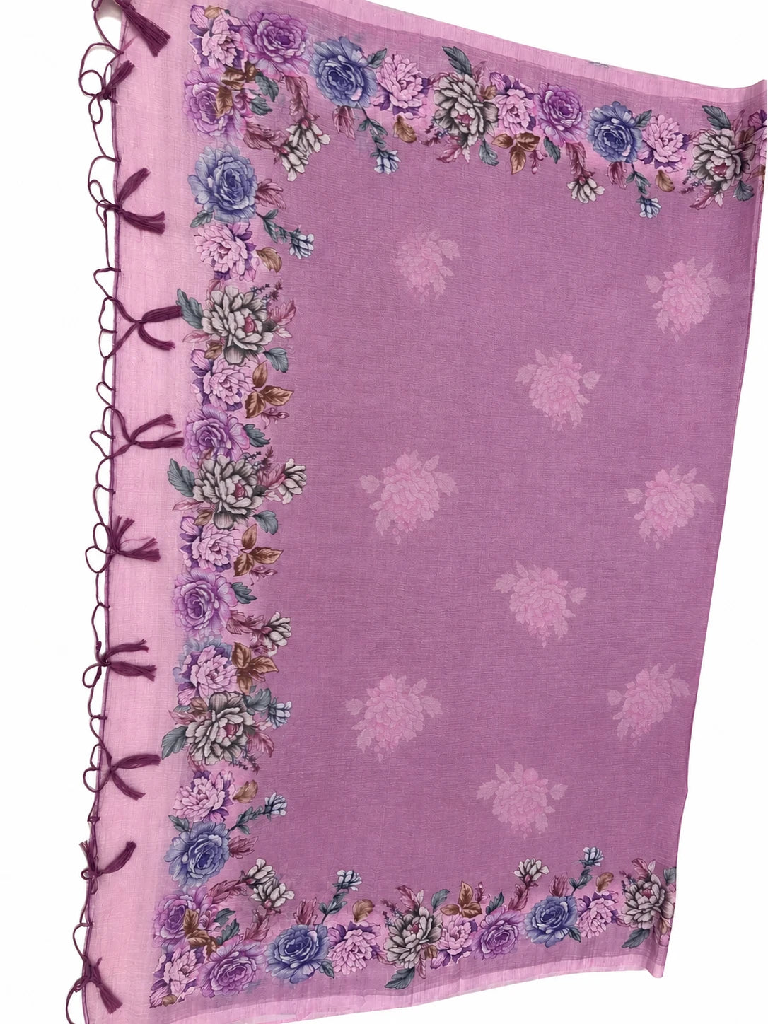 Bhargavi — Mauve Rose Border Saree, retouched garment detail 1 on a clean background