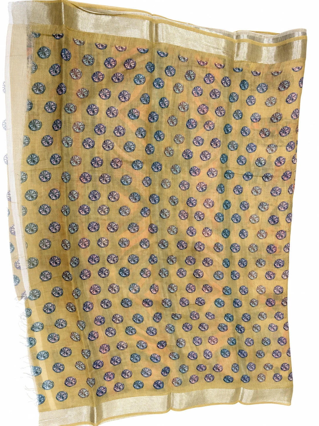 Bhoomika — Gold Carriage Motif Saree, retouched garment view on a clean background