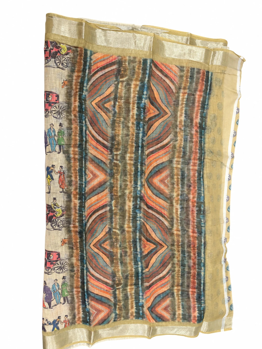 Bhoomika — Gold Carriage Motif Saree, retouched garment detail 2 on a clean background