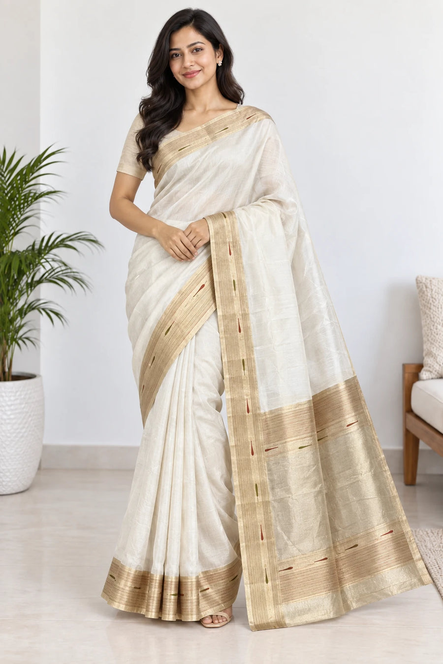 Brinda — Ivory Gold Border Saree