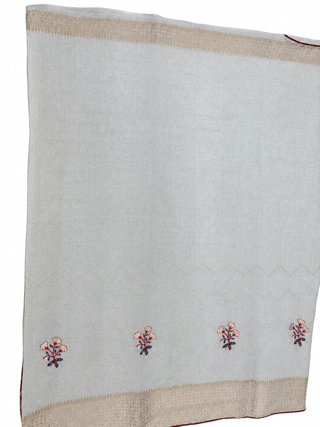 Chandrika — Pale Silver Floral Sprig Saree, retouched garment detail 1 on a clean background