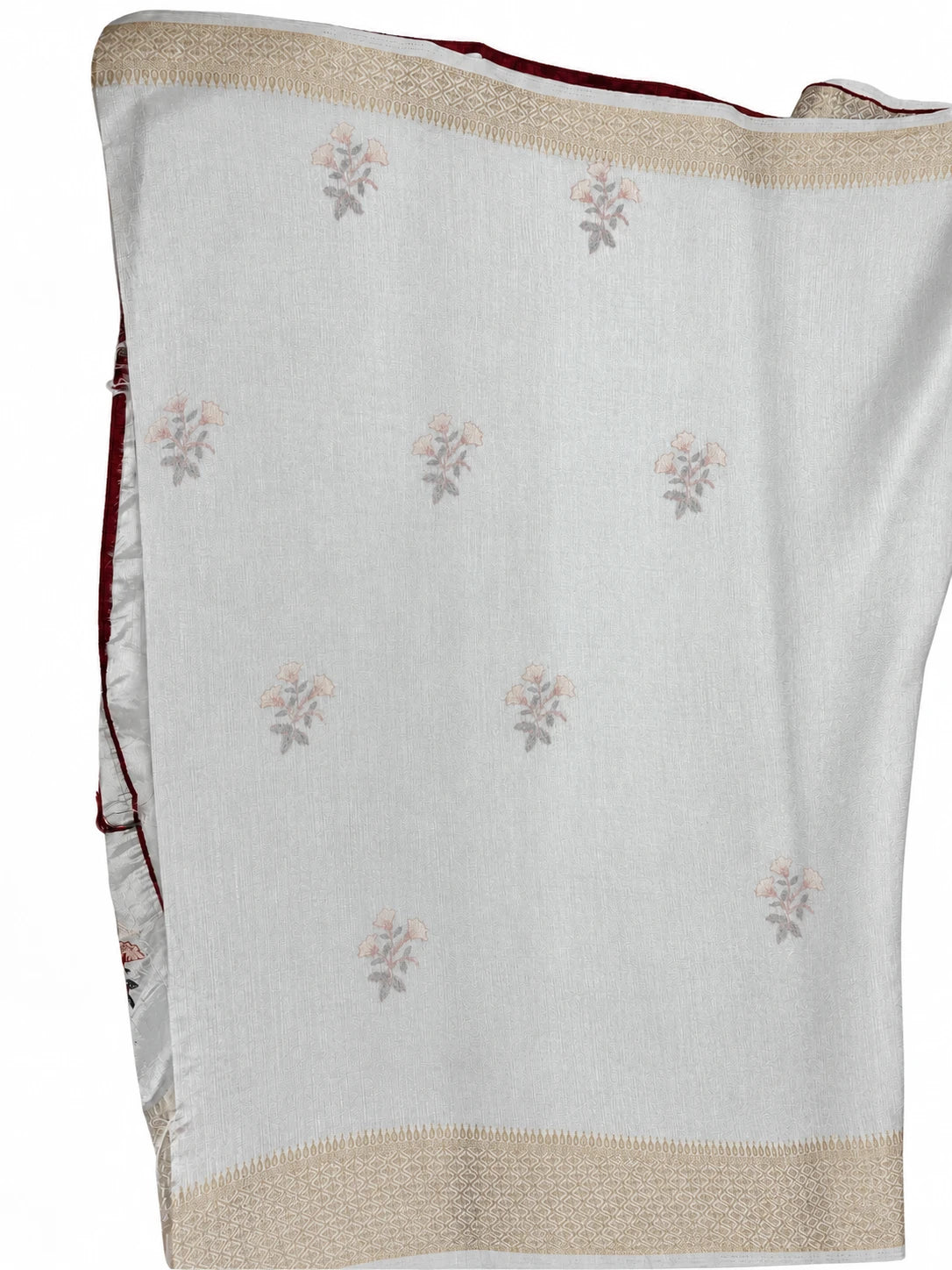 Chandrika — Pale Silver Floral Sprig Saree, retouched garment detail 2 on a clean background