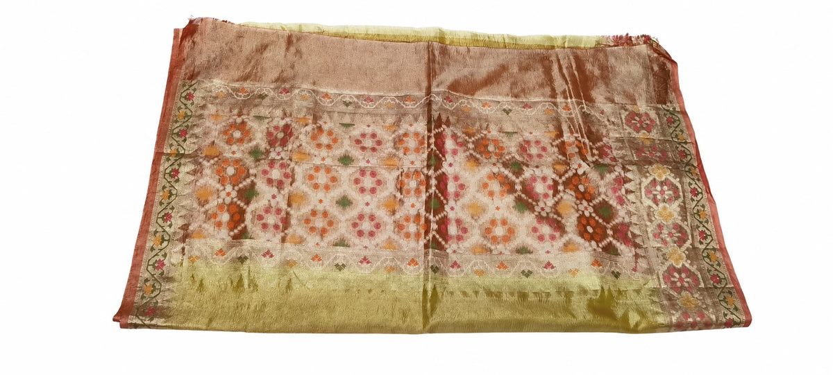 Eshwari — Copper Multicolour Floral Saree, retouched garment detail 1 on a clean background