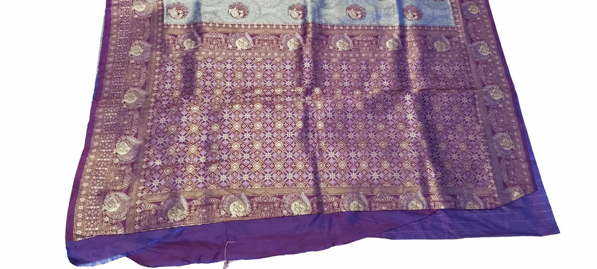 Gaurika — Silver Violet Medallion Saree, retouched garment detail 1 on a clean background