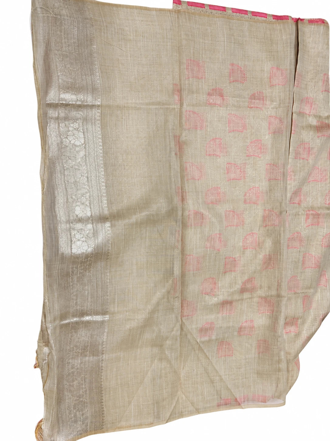 Geetika — Champagne Pink Leaf Saree, retouched garment detail 2 on a clean background