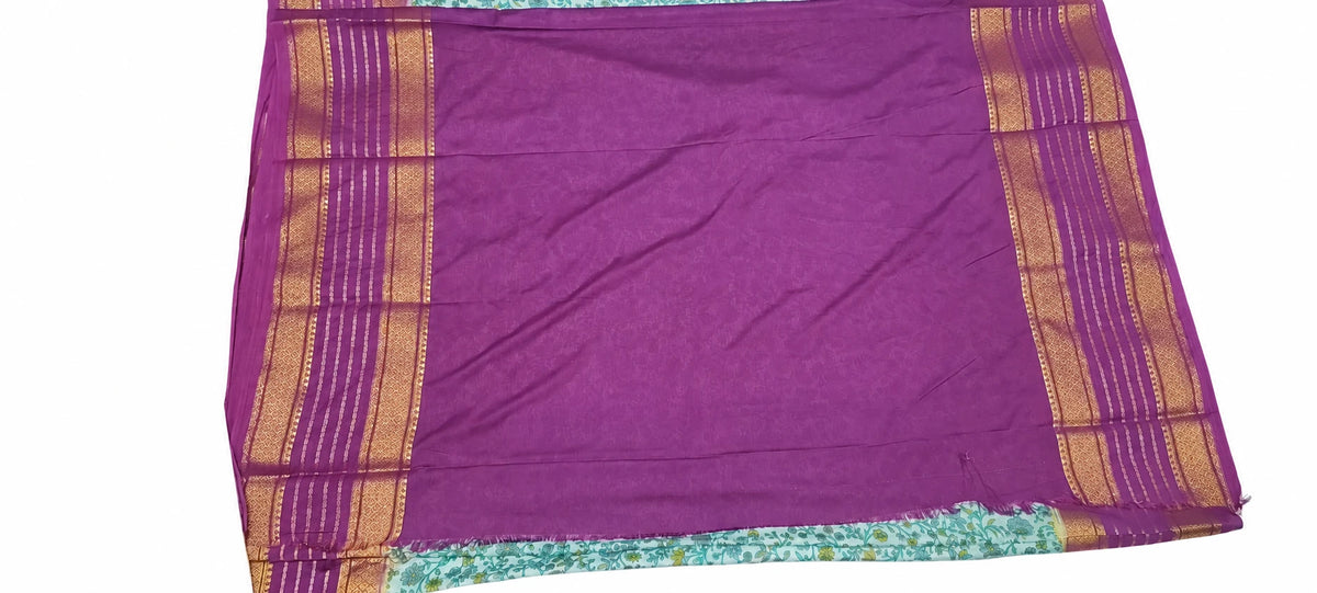 Jahnavi — Mint Purple Floral Saree, retouched garment detail 2 on a clean background