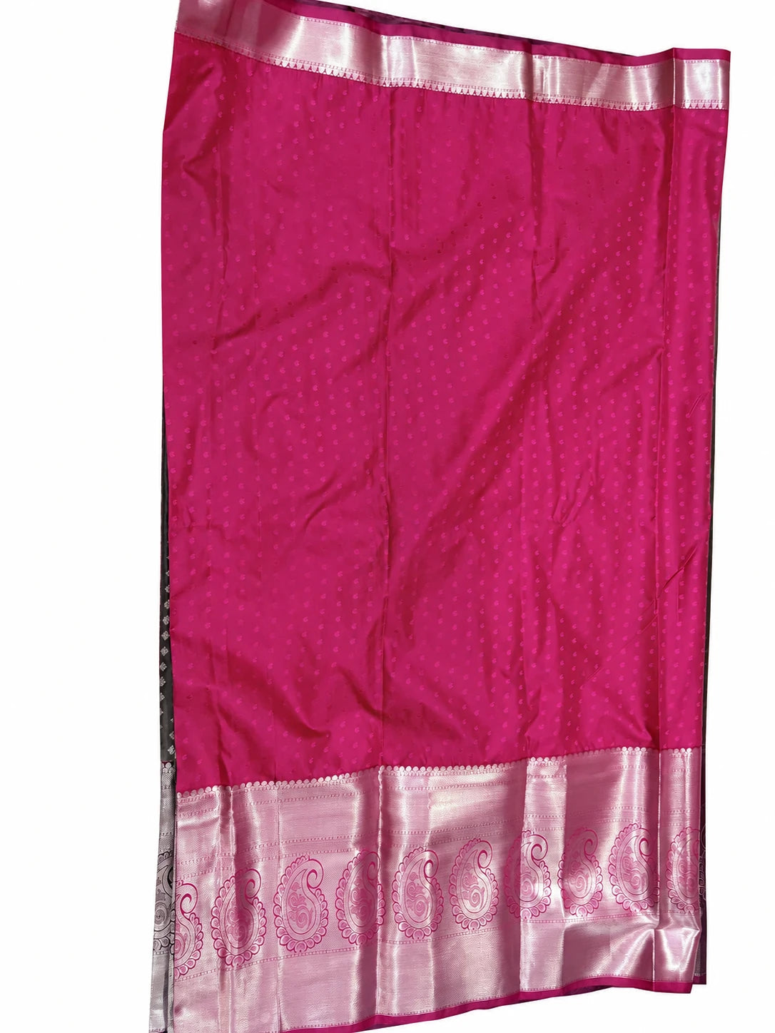 Jivika — Olive Fuchsia Silver Border Saree, retouched garment detail 2 on a clean background