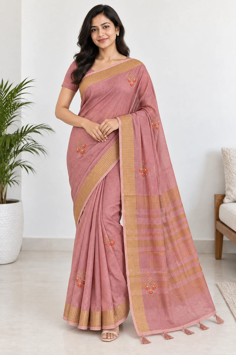 Kavisha — Dusty Rose Sprig Saree