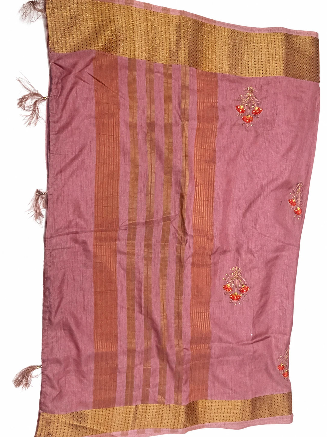 Kavisha — Dusty Rose Sprig Saree, retouched garment detail 1 on a clean background
