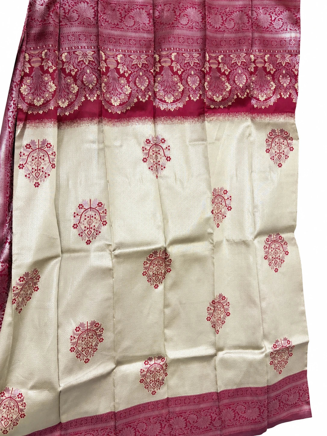 Maithili — Pearl Fuchsia Ornamental Saree, retouched garment view on a clean background