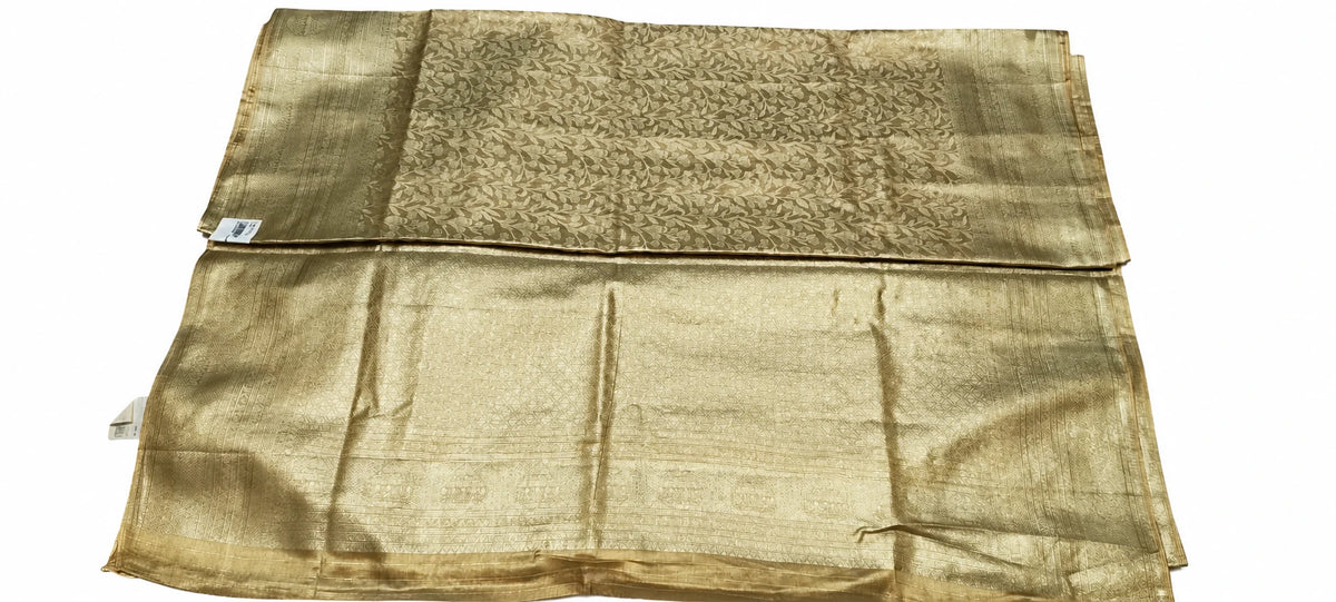 Moksha — Antique Gold Leaf Vine Saree, retouched garment detail 1 on a clean background