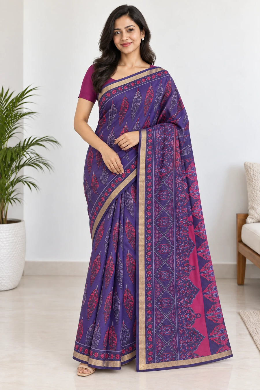 Nayana — Violet Pink Leaf Saree