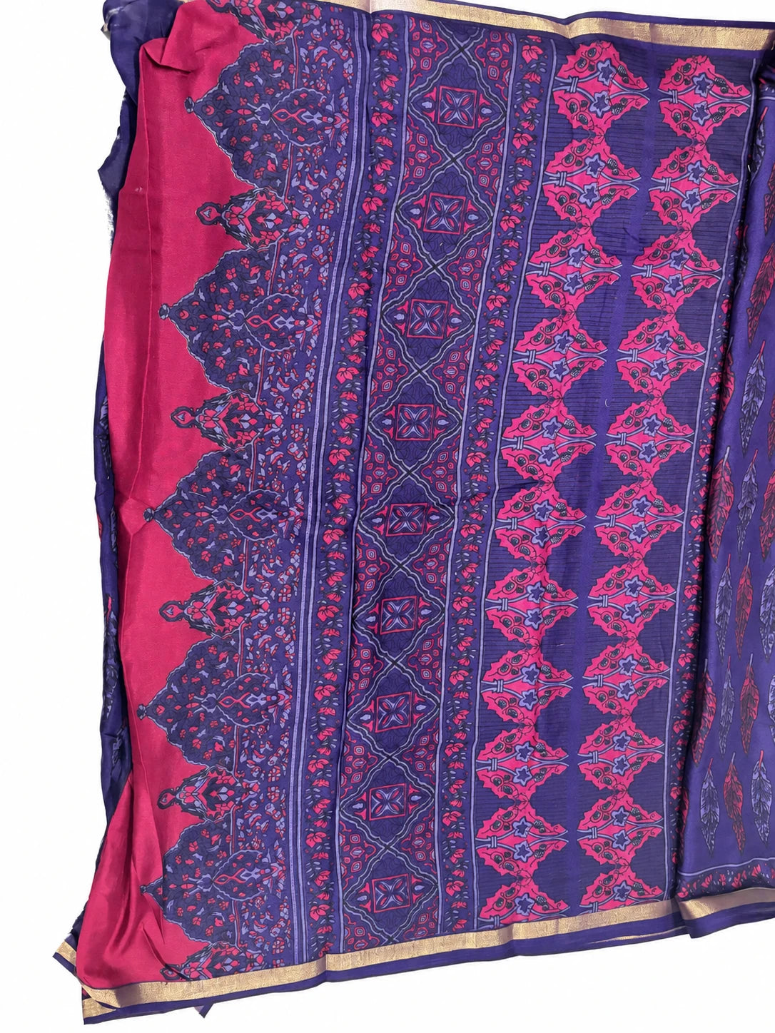 Nayana — Violet Pink Leaf Saree, retouched garment detail 1 on a clean background
