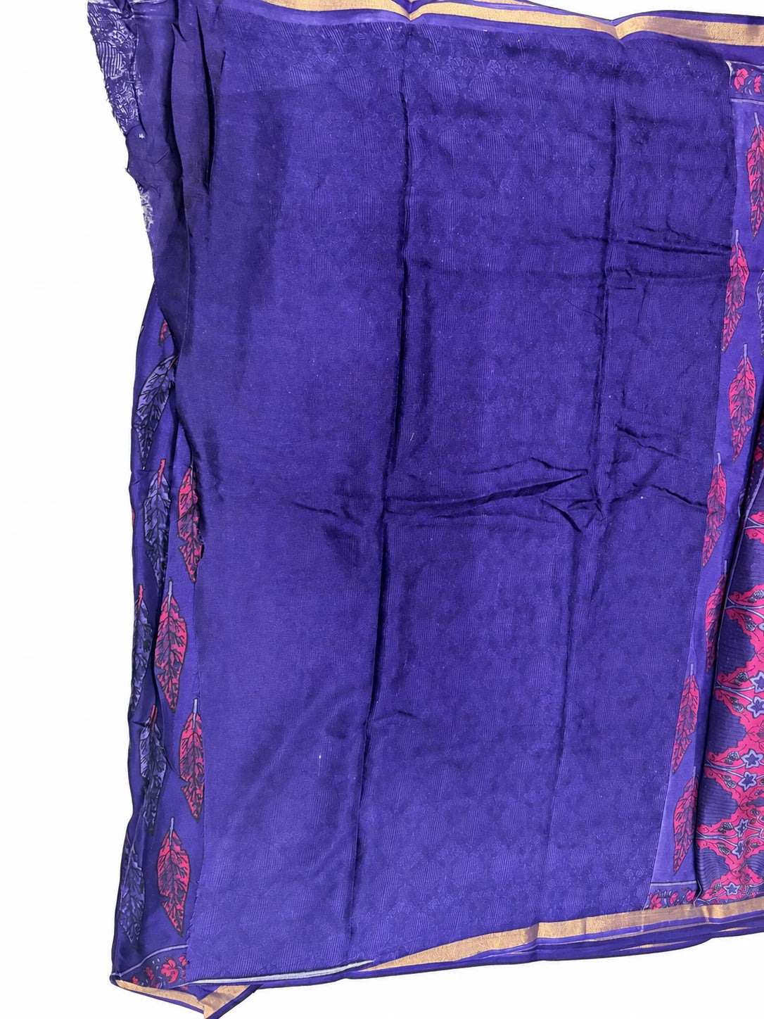 Nayana — Violet Pink Leaf Saree, retouched garment detail 2 on a clean background