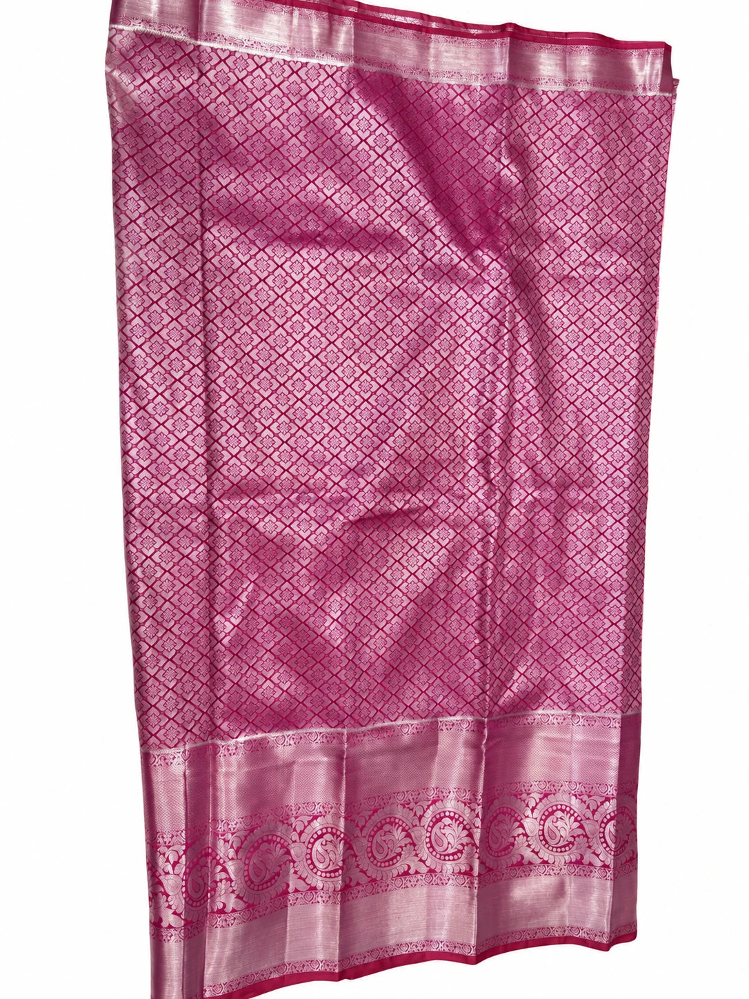 Niharika — Orange Fuchsia Silver Border Saree, retouched garment detail 1 on a clean background